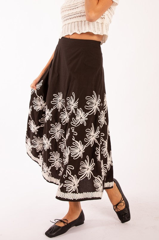 Floral Embroidered Midi Skirt