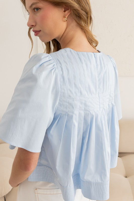 Pleated Short Sleeve Blouse