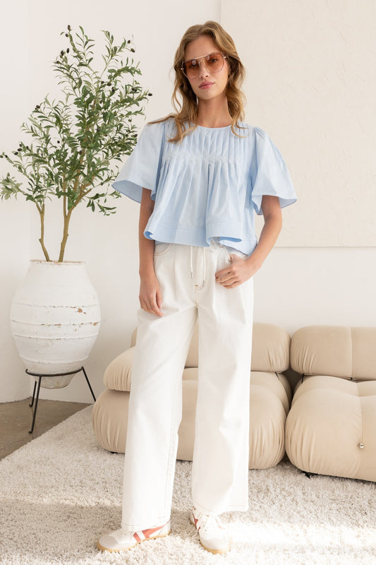 Pleated Short Sleeve Blouse