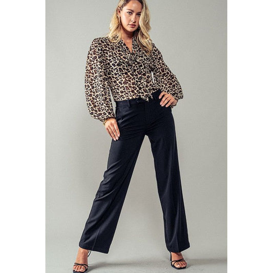 Leopard Tie Neck Blouse